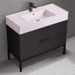 Nameeks DERIN277 Pink Sink Bathroom Vanity, 40 Inch, Floor Standing, Modern, Matte Black